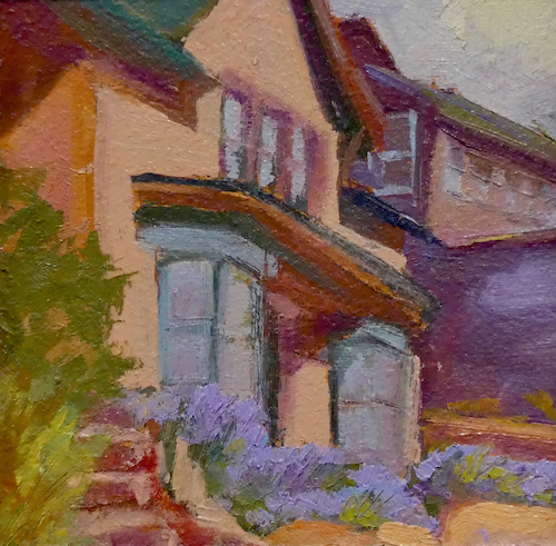 Mountainside Home with Lavendar 4x4 $130 at Hunter Wolff Gallery